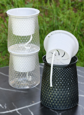 仿陶瓷繁星花盆加厚双层套盆懒人免浇水培精致桌面小多肉绿萝可视