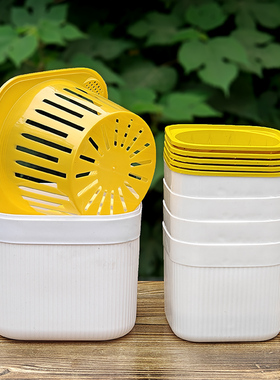 仿陶瓷方形竖纹花盆加厚双层套盆栽多肉绿萝家用懒人免浇水培塑料