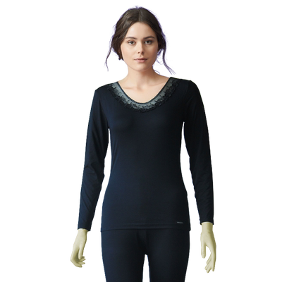 莫代尔安德露纯色v领保暖套装