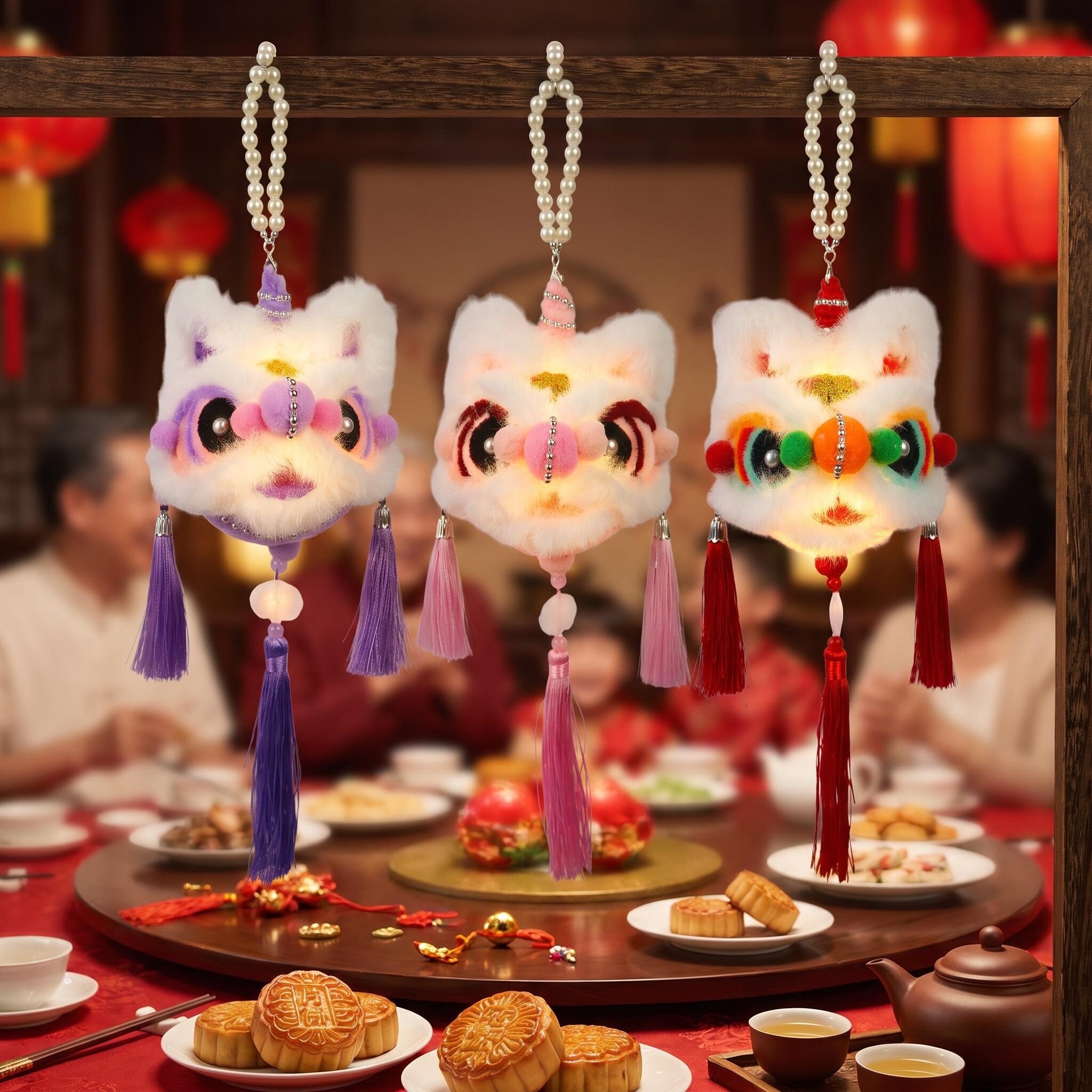 中秋传统醒狮毛绒LED发光花灯图片