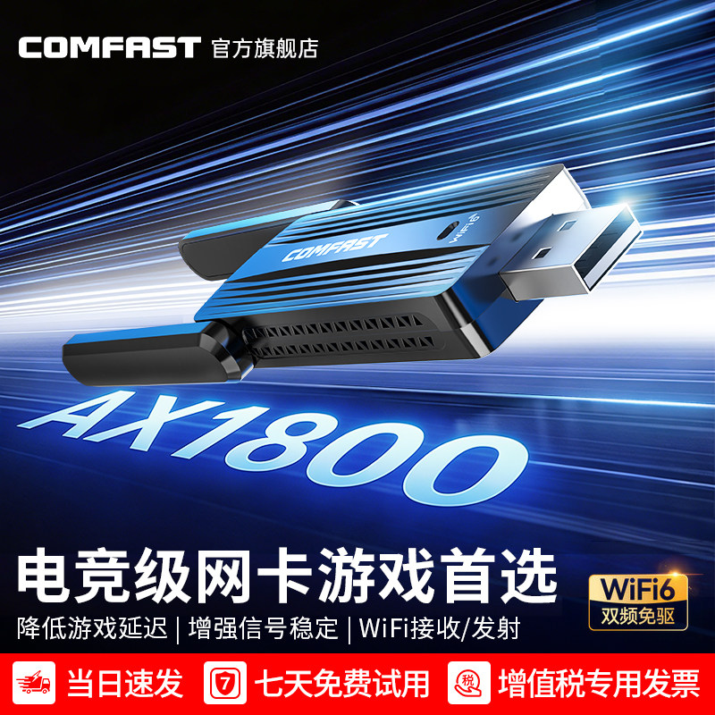 COMFAST免驱动WiFi6无线网卡5G双频真千兆1800M台式电脑主机笔记本WiFi接收器usb3.0外置网卡穿墙CF-945F