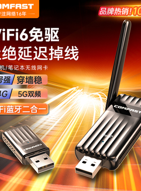 COMFAST免驱WiFi6无线网卡台式电脑wifi接收器蓝牙二合一5G双频千兆稳定穿墙台式机笔记本接收发射器943AX