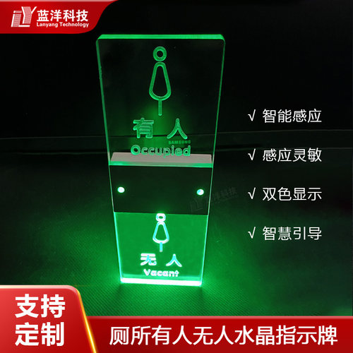公厕有人无人门头屏智慧厕位状态感应水晶指示灯牌卫生间坑位显示