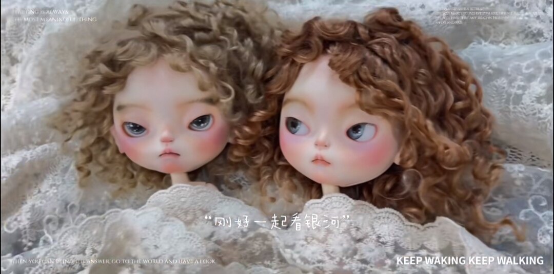 qbaby、点点、Blythe亚麻金色棕色马海毛假发