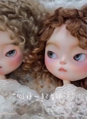 qbaby、点点、Blythe亚麻金色棕色马海毛假发