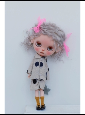 springdoll马海毛小卷毛Blythe假发百搭DIY（灰色）