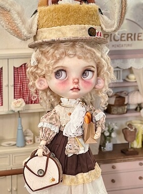 blythe小布娃娃qbaby马海毛假发(新款复古公主头造型小卷毛假发）