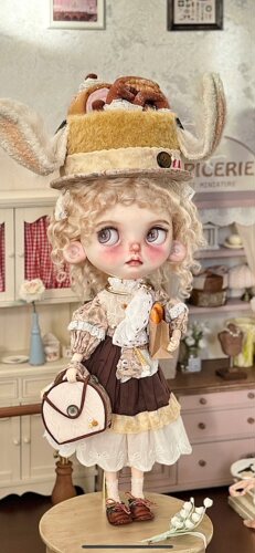 blythe小布娃娃qbaby马海毛假发(新款复古公主头造型小卷毛假发）
