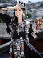 New black embroidered ethnic-style clothing for Miao girls, Miao ethnic headwear, necklaces, exotic style, and a fresh look thumbnail 5