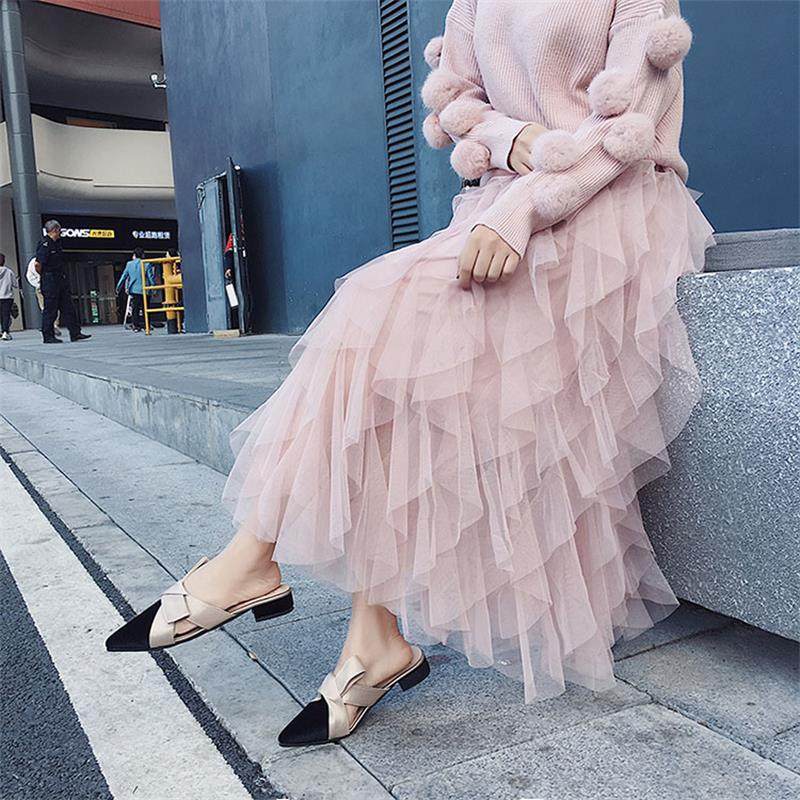 网纱半身裙女2019春夏新款中长款蓬蓬裙仙女长款拼接多层次网纱裙