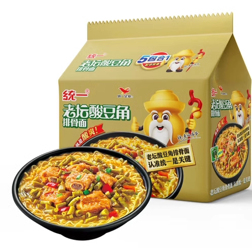 统一泡面老坛酸豆角排骨面袋装
