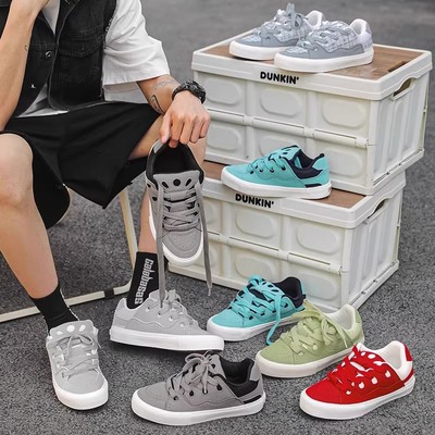 面包鞋男秋冬季新款翻毛皮男女滑板鞋百搭休闲运动小众帆布鞋