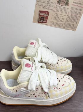韩国休闲小众男女板鞋ins潮夏季韩版街拍复古拼色情侣面包鞋