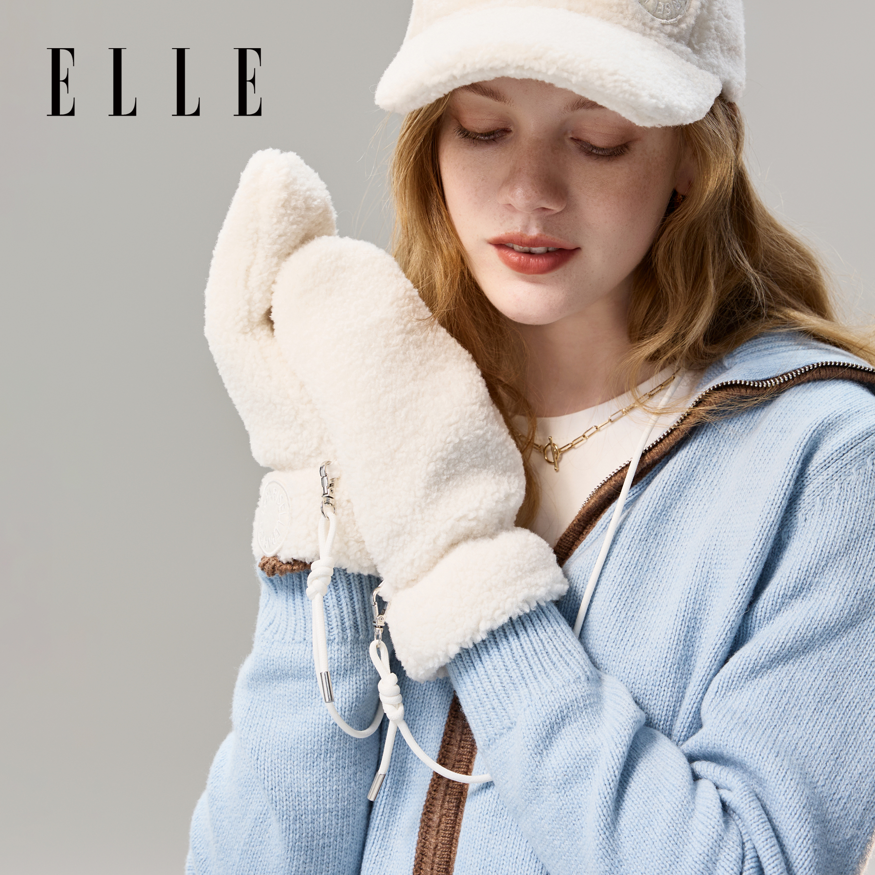 ELLE毛绒手套女士秋冬季包指保暖