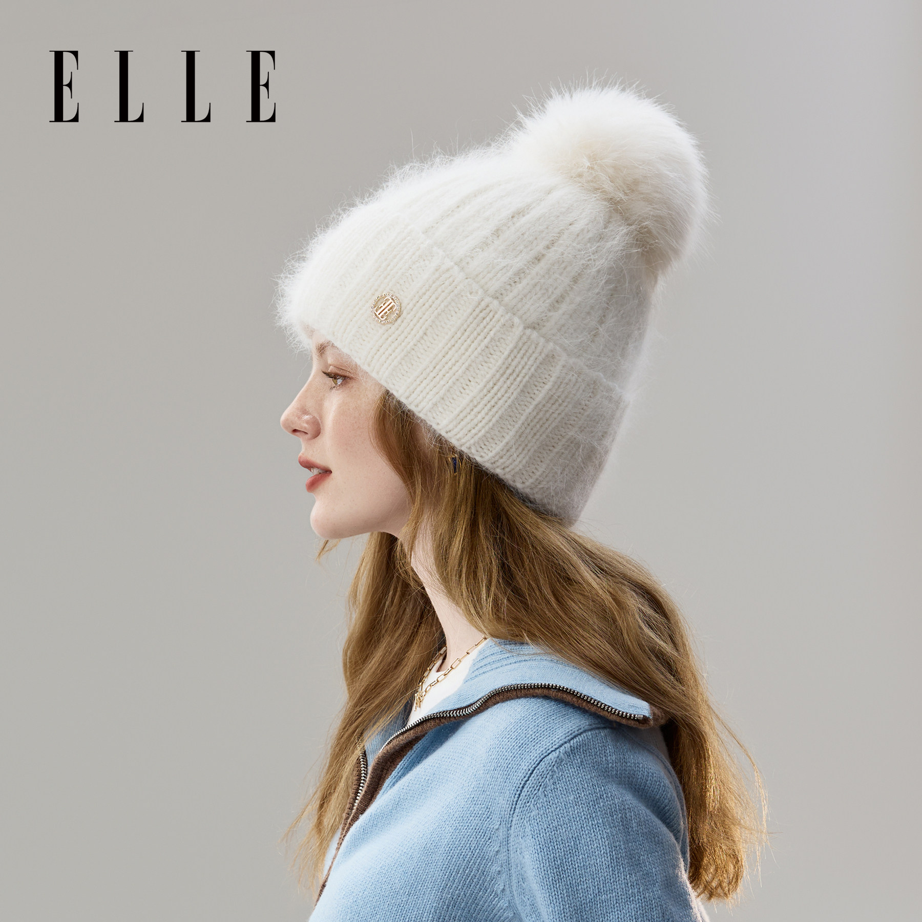 ELLE双层兔毛针织帽女士秋冬季户外保暖时尚百搭加绒加厚毛线护耳,服饰配件/皮带/帽子/围巾,帽子,淘宝优惠券,粉丝福利购,淘宝优惠卷