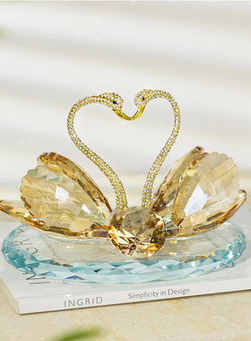 法式轻奢水晶天鹅摆件客厅酒柜高级感装饰新婚情侣高档家居摆设