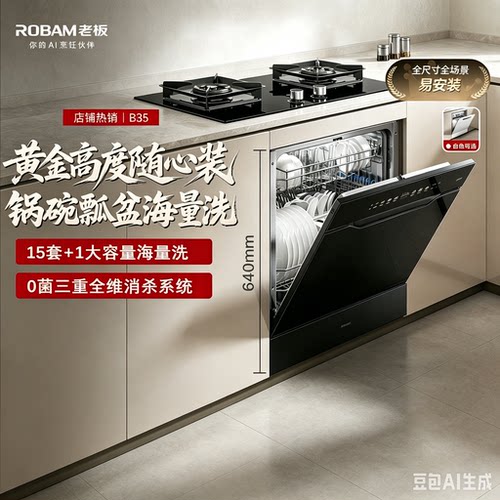 老板W64B35A/B35D/B33X台下洗碗机嵌入式高温洗存烘一体机15+1套