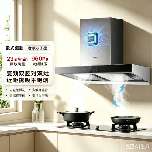 老板65X3S/60X6S/60X2S双腔变频大吸力家用欧式顶吸厨房抽油烟机