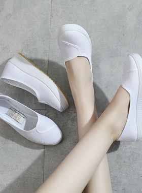 护士鞋女白色厚底增高2025新款美容鞋女小白鞋老北京布鞋平底女鞋