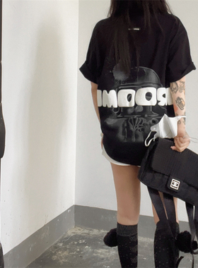 潮牌原创新品纯棉宽松设计感黑色男女春夏季小众重磅短袖T恤上衣