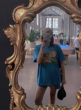 MOOROO潮牌原创T恤男女春秋纯棉宽松oversize显瘦圆领蓝色短袖