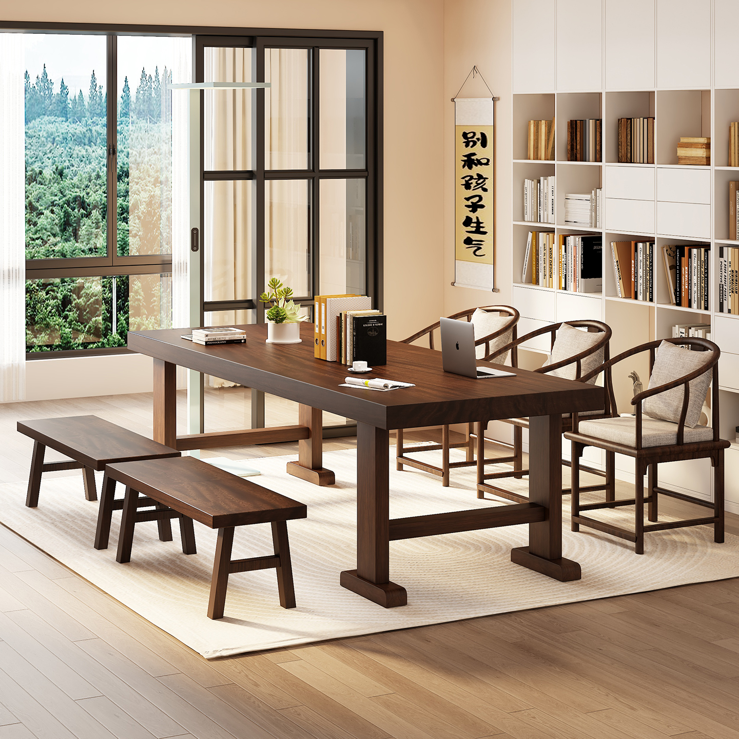 南美胡桃木中式实木书桌客厅家用