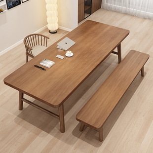 北欧双人书桌全实木电脑桌学生家用写字台简约一字桌长条桌工作台