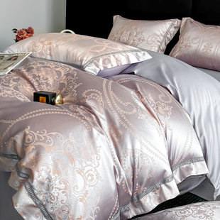高端轻奢风A类高支全棉四件套贡缎提花被套床笠亲肤裸睡卧室床品4