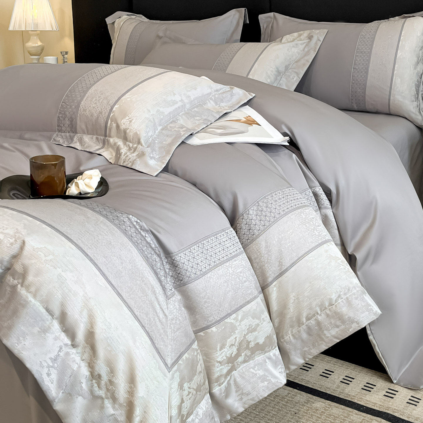 高端轻奢A类高支纯棉四件套全棉提花被套罩床笠亲肤柔软床上用品4,床上用品,床品套件/四件套/多件套,淘宝优惠券,粉丝福利购,淘宝优惠卷