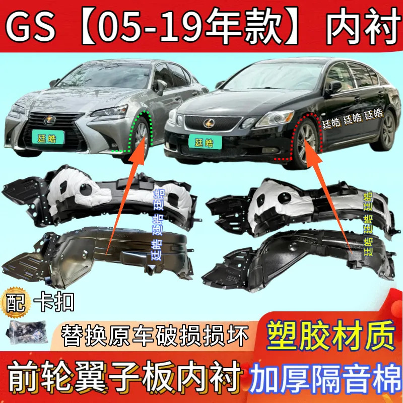 适用雷克萨斯GS叶子板内衬05-19年款凌志前轮罩挡泥板翼子板内衬
