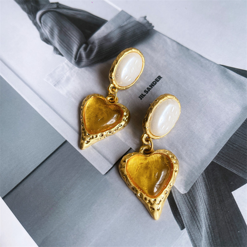 中古风vintage立体复古爱心桃心撞色夸张925银针性感个性百搭耳环