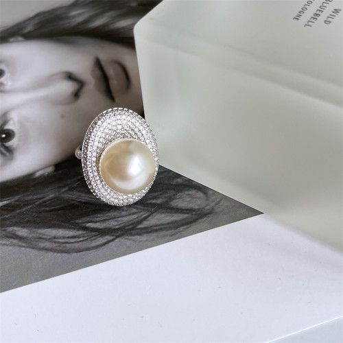 锆石微镶大珍珠欧美重工开口戒指