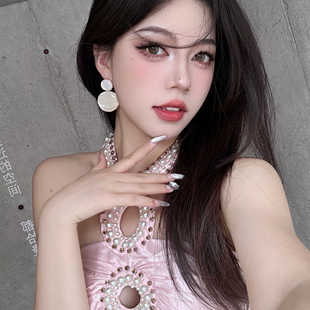 性感大耳环 欧美ins小众高级感白母贝云母光泽感透亮气质复古个性