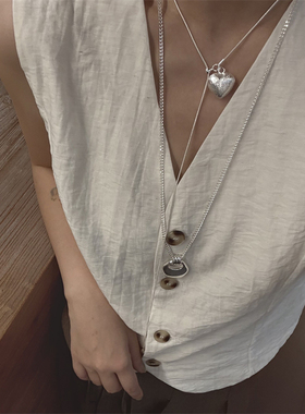 欧美复古清冷感银色金属拉丝项链