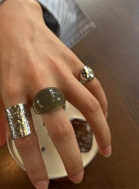 欧美复古不规则树脂金属混搭戒指