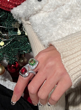 撞色彩宝欧美高级感轻奢戒指耳环