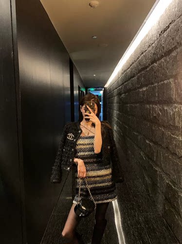 黑夜闪烁法式粗花呢黑色圆领小香风格子短款外套2025秋冬高端女装