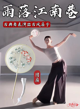 雨落江南巷团扇舞蹈专用刺绣扇子成人手持古典舞跳舞演出专用道具