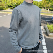 半高领纯色全棉宽松基础款 300g秋冬重磅秘鲁匹马棉白色长袖 T恤男
