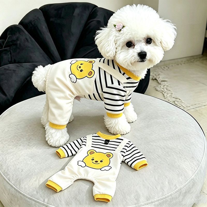 秋冬宠物猫咪小狗狗小型犬条纹假两件可牵引四脚衣外穿保暖连体裤