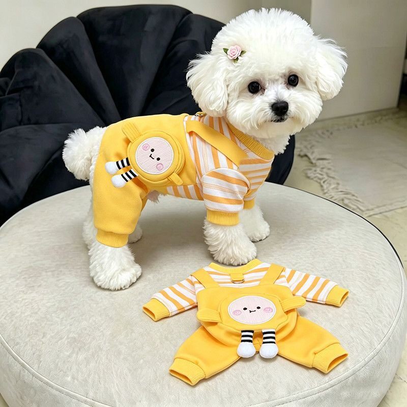 宠物秋冬季可爱蛋仔条纹假两件背带裤长袖连体裤子小型犬猫咪狗衣