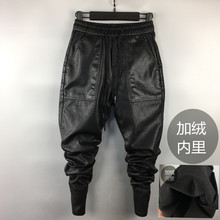 冬季社会小伙网红皮裤防风加绒同款男大码小脚仿皮PU休闲个性长裤