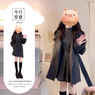 单件/韩系小香风穿搭套装秋冬季立领打底衫A字半身裙呢子外套女装