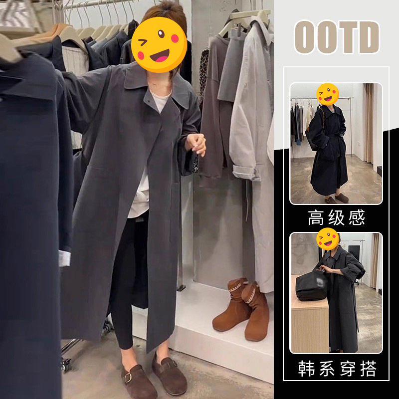 2025年秋冬新款韩系宽松减龄中长款风衣女欧美气质休闲简约外套潮