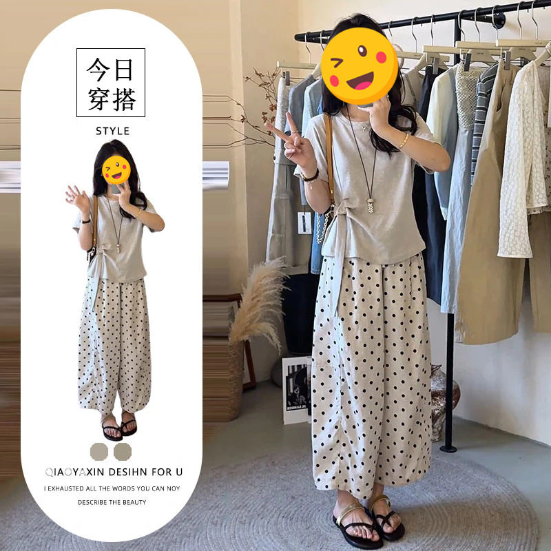 夏季短袖上衣高腰显瘦波点裤子