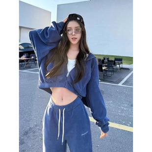 感秋冬加厚卫衣套装女休闲显瘦摇粒绒连帽运动服两件套潮