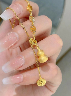 新中式金色葫芦项链女轻奢小众设计高级感国风气质福牌流苏锁骨链