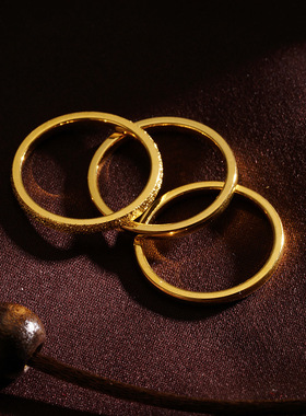 沙金素圈久不掉色男女情侣日常佩戴轻奢磨砂光面戒指