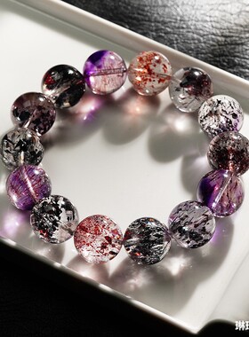 天然巴西收藏级彼岸花超七毒液水晶手串手链红超金草莓少女款礼物