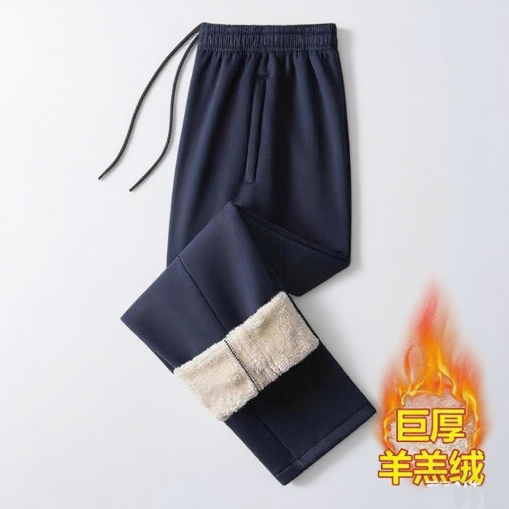 校服裤子冬季保暖羊羔绒加厚加绒中小学生加肥大码运动裤深蓝校裤
